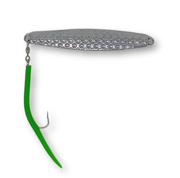 6oz fishing lure Run Off Lures Hammered Diamond Jig, Chrome/Green