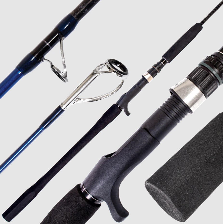 tsunami 7'6 fishing rod Trophy Wire Line unidirectional graphite composite blanks arewrapped in an ultra Tsunami Carbon Shield II Slow