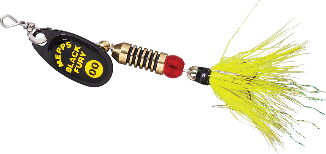 black fury fishing lure Mepps Bf00t Y Black Fury Ultra Lites In-Line Spinner 1/18 oz