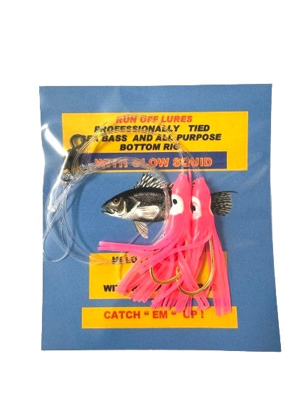Run Off Lures Hi/Lo Seabass Squid Rigs, Pink Run Off Lures Hi/Lo Seabass Squid Rigs, Pink