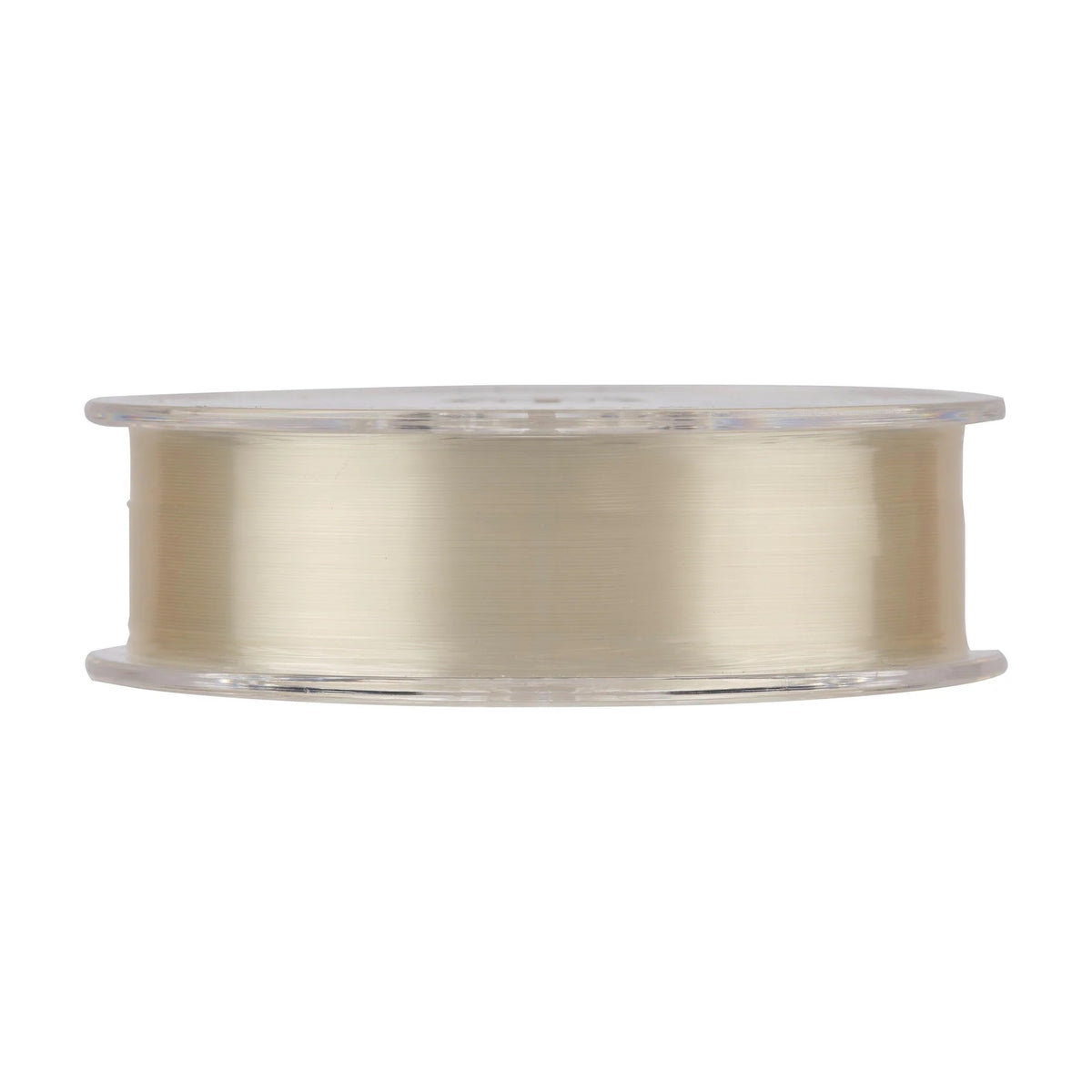 The side of a 200 yard spool of Berkley 8 lb. GinClear Fluorocarbon Fishing Line that is clear.
