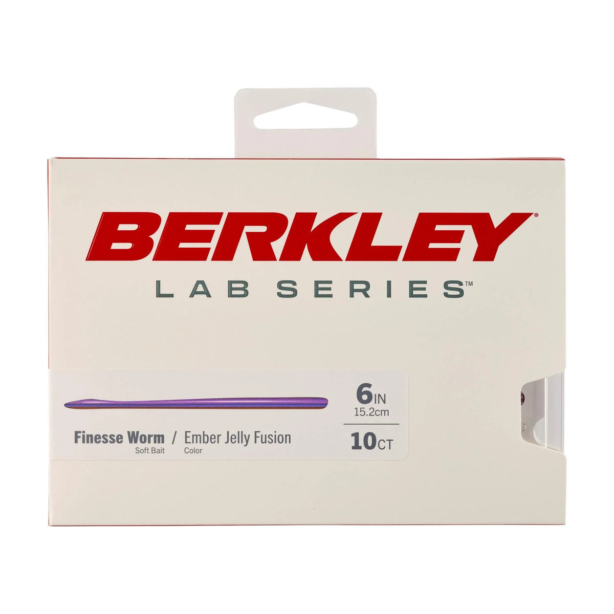 The front of the package for the 6 inch Berkley Lab Series Finesse Worm in ember jelly fusion.