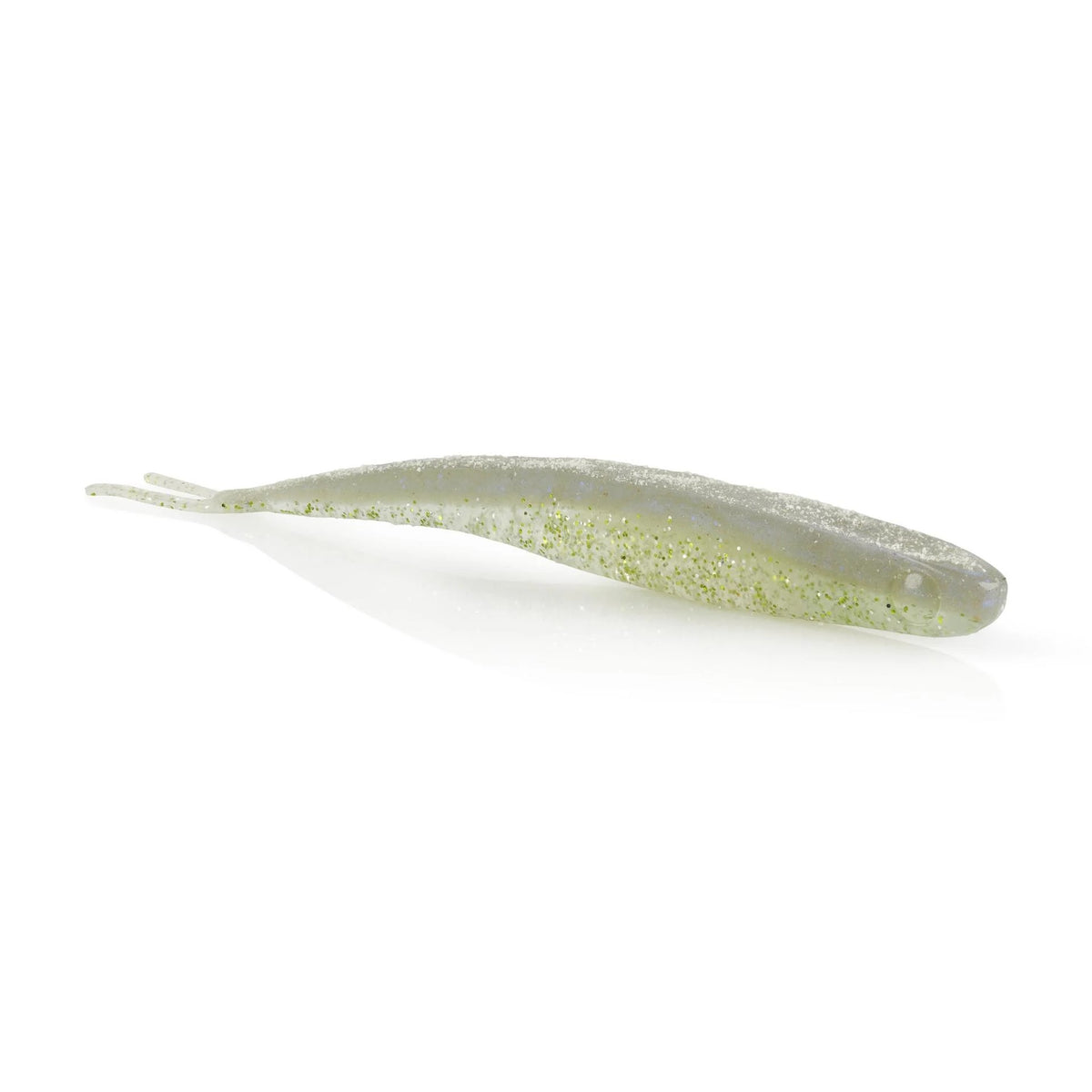 A 5.25 inch Berkley Lab Series Minnow that is white and clear.