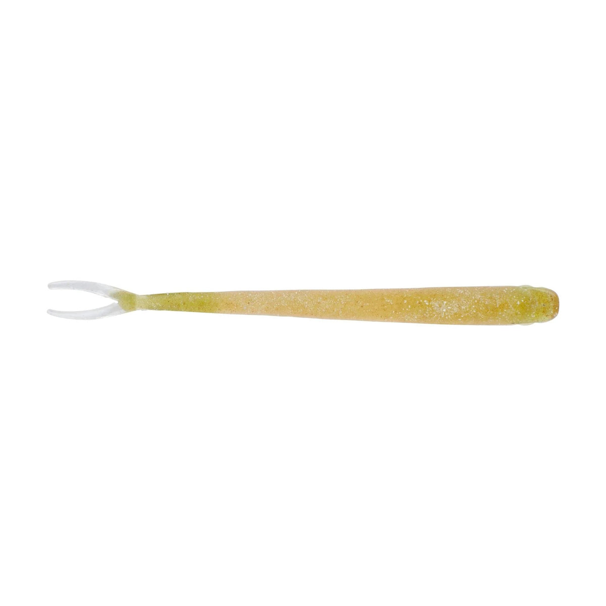 The top of a 5.25 inch Berkley Lab Series Minnow that is green and clear.