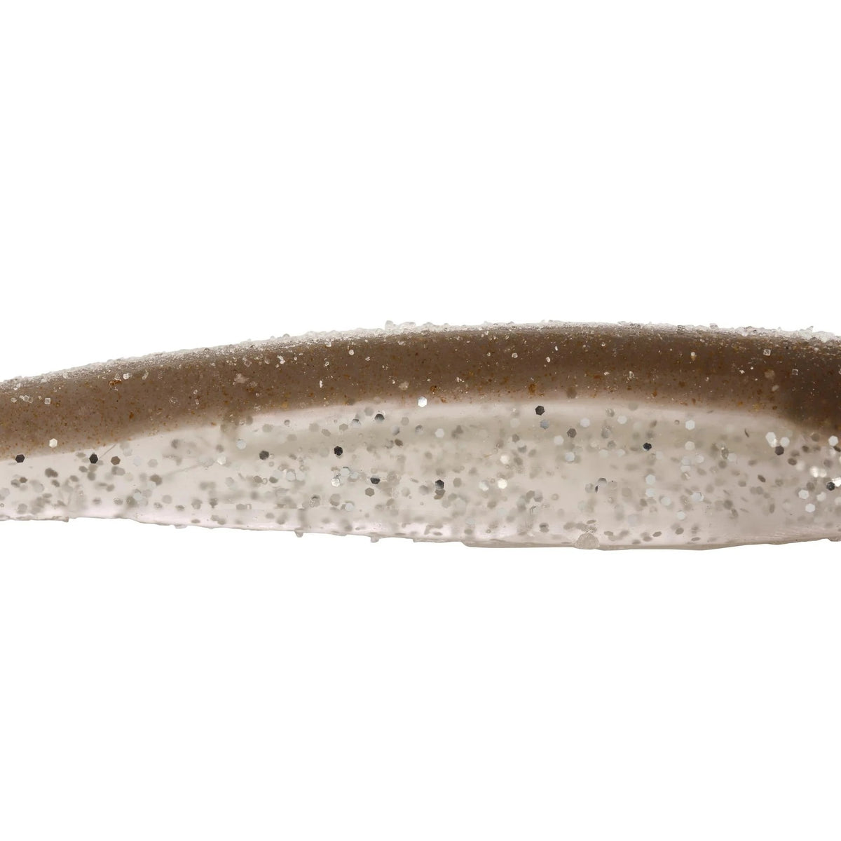 The middle of a 5.25 inch Berkley Lab Series Minnow that is silver and brown.