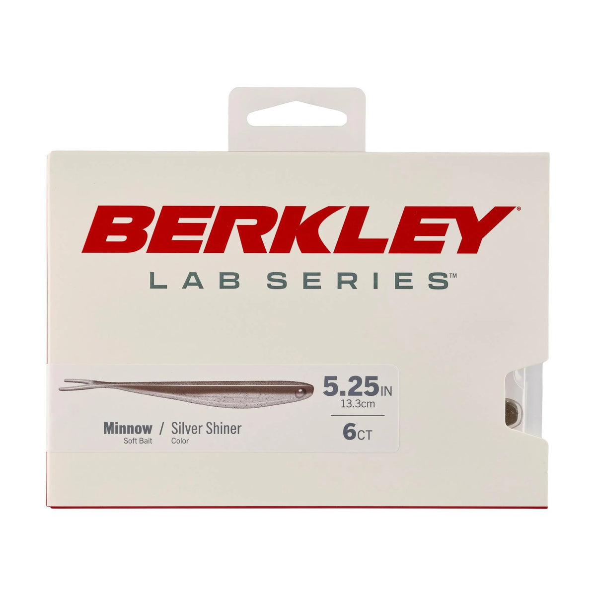The front of a package for the 5.25 inch Berkley Lab Series Minnow in silver shiner.
