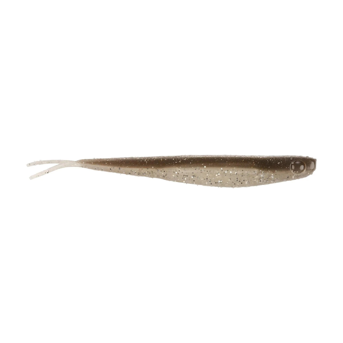 The side of a 5.25 inch Berkley Lab Series Minnow that is silver and brown.