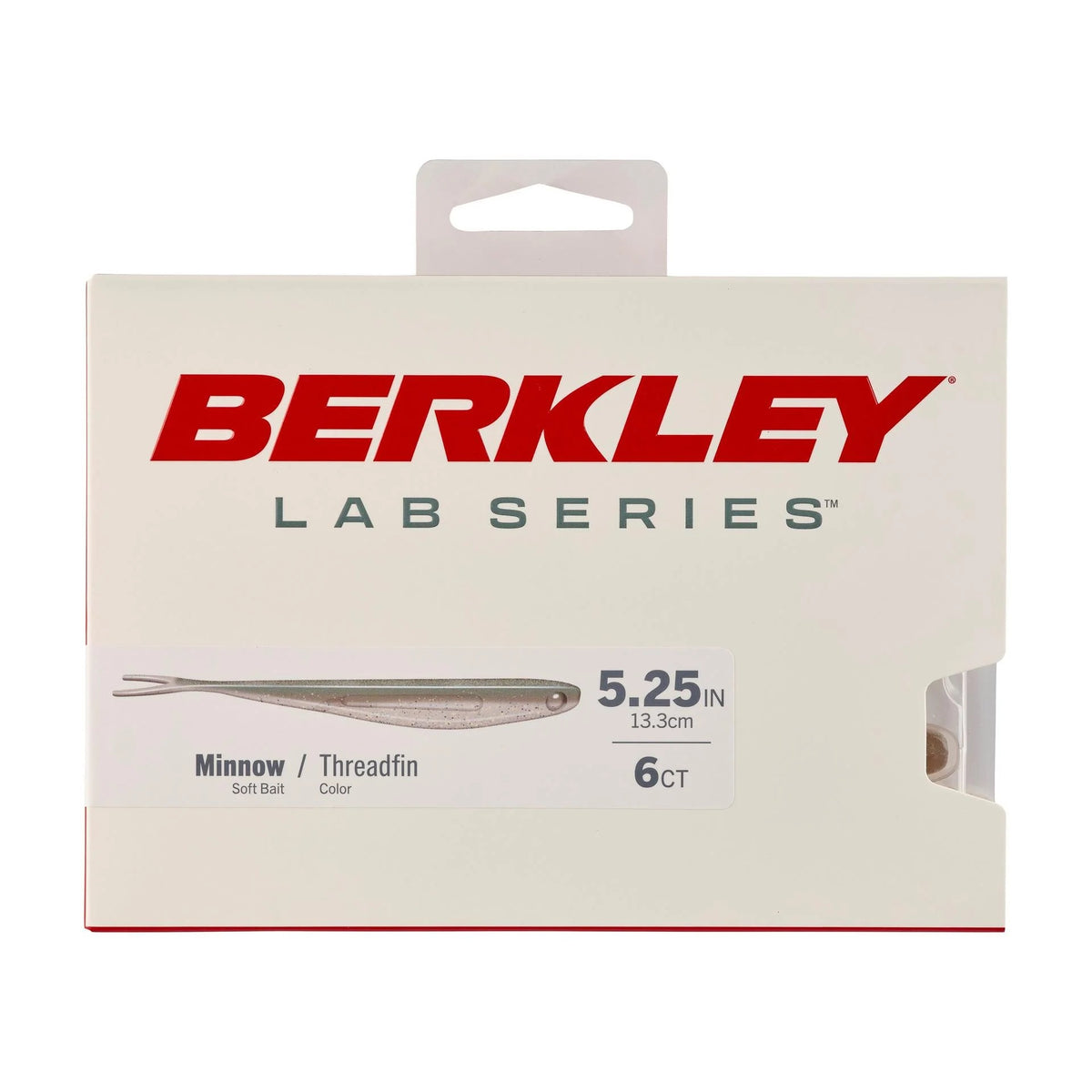 The front of the package for a 5.25 inch Berkley Lab Series Minnow in threadfin.
