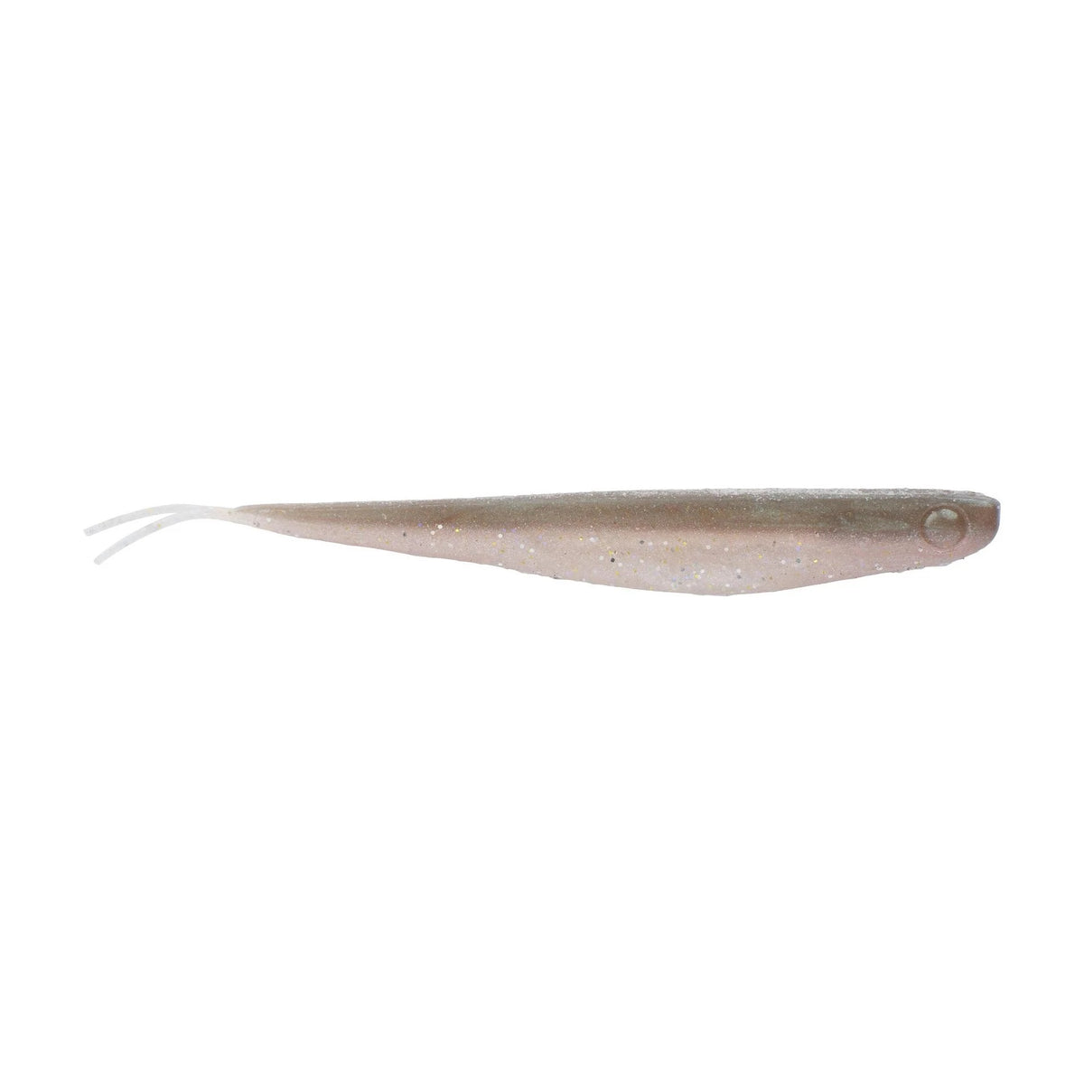 The side of a 5.25 inch Berkley Lab Series Minnow that is gray and white.