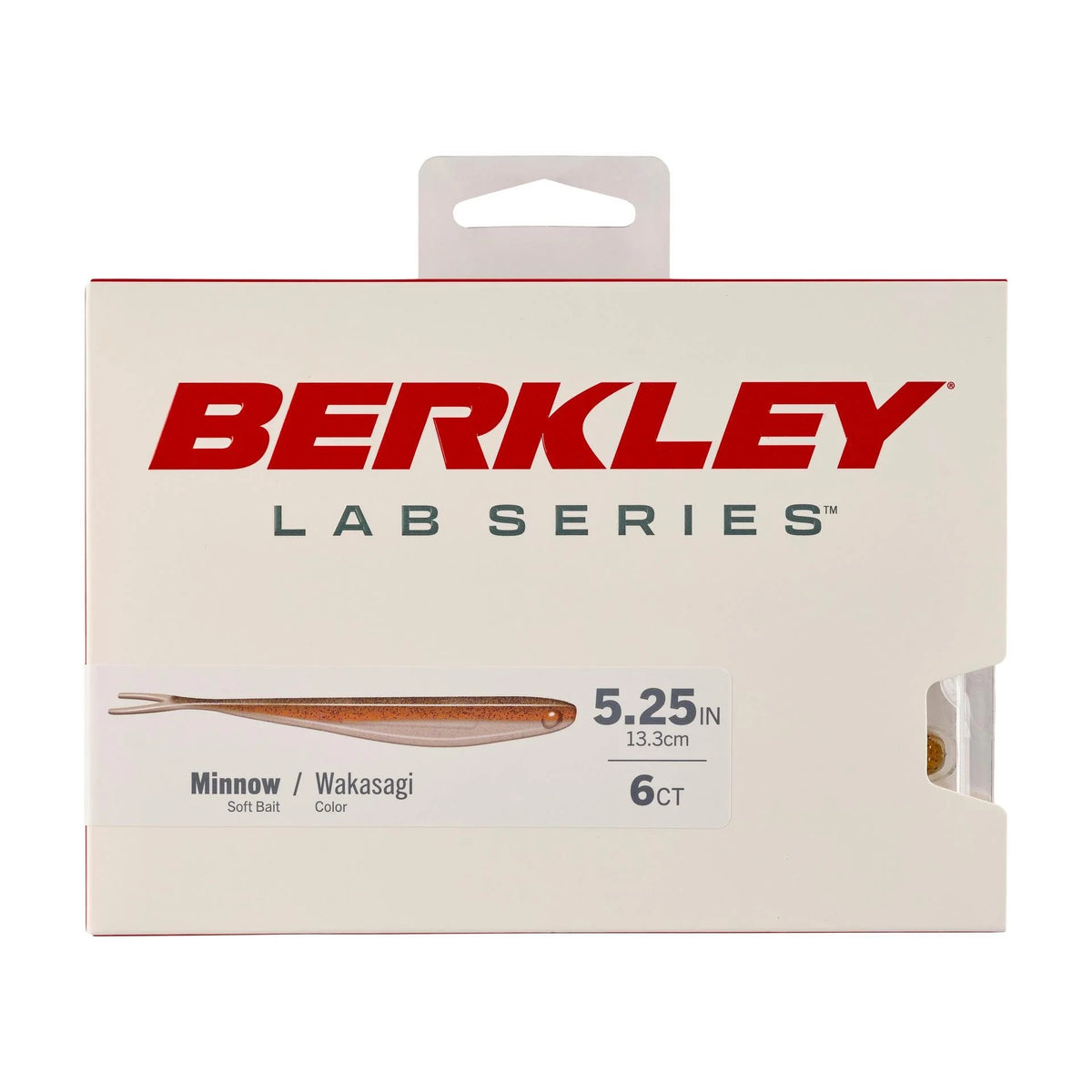 The front of a package for the 5.25 inch Berkley Lab Series Minnow in wakasagi.