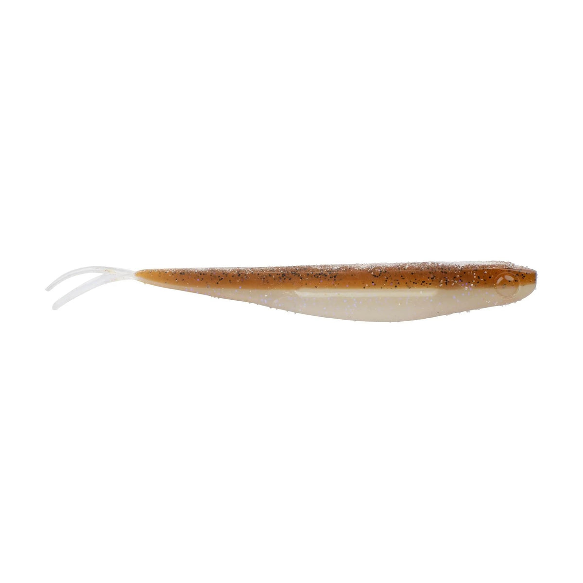 The side of a 5.25 inch Berkley Lab Series Minnow that is brown and white.
