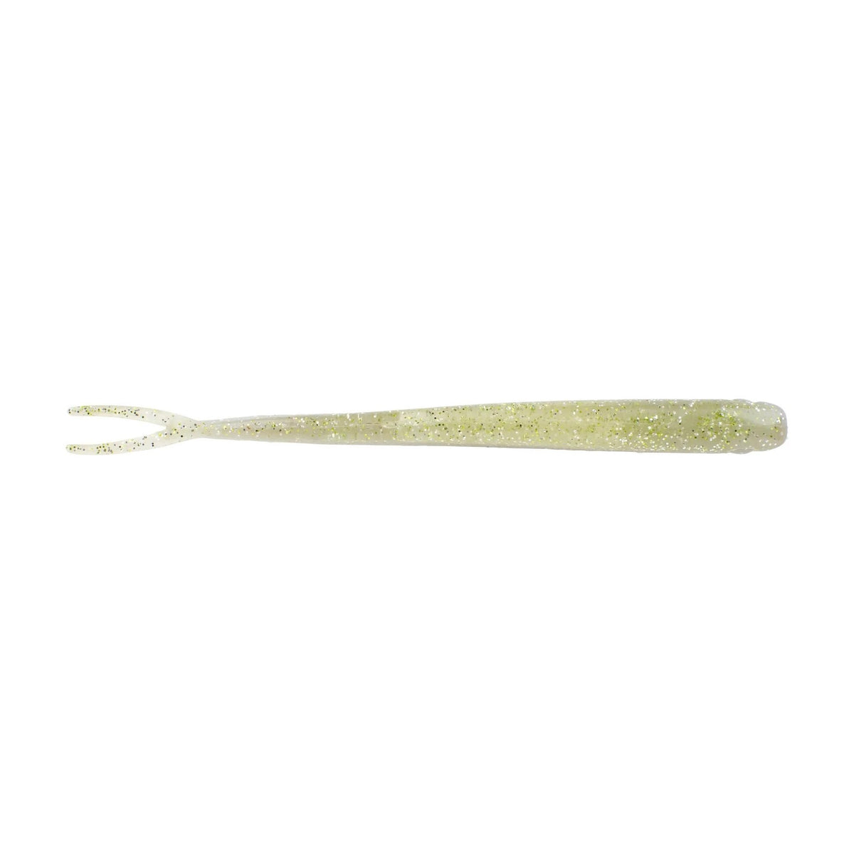 The bottom of a 6.5 inch Berkley Lab Series Minnow that is white and clear.