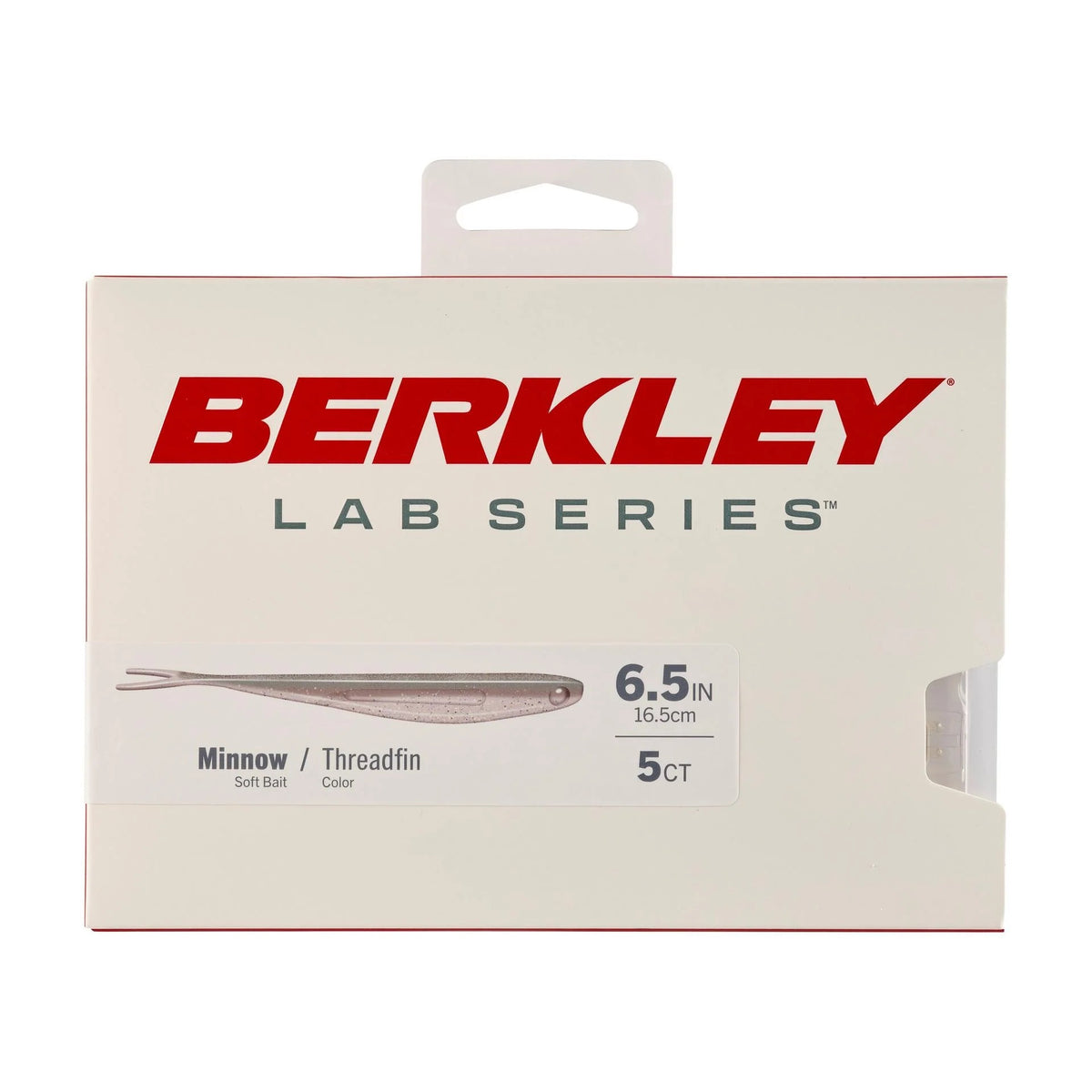 The front of a package for the 6.5 inch Berkley Lab Series Minnow in threadfin.