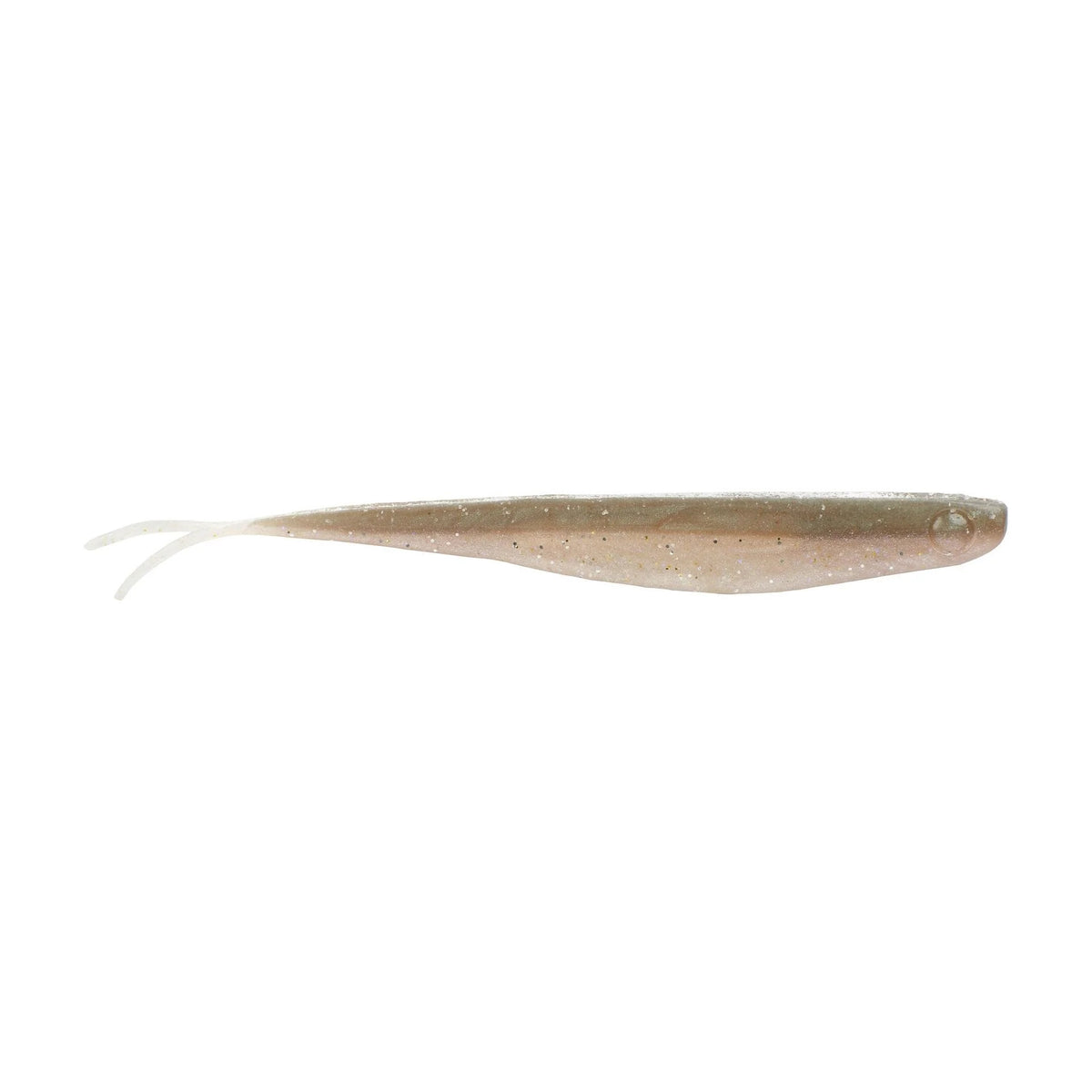 The side of a 6.5 inch Berkley Lab Series Minnow that is gray and white.