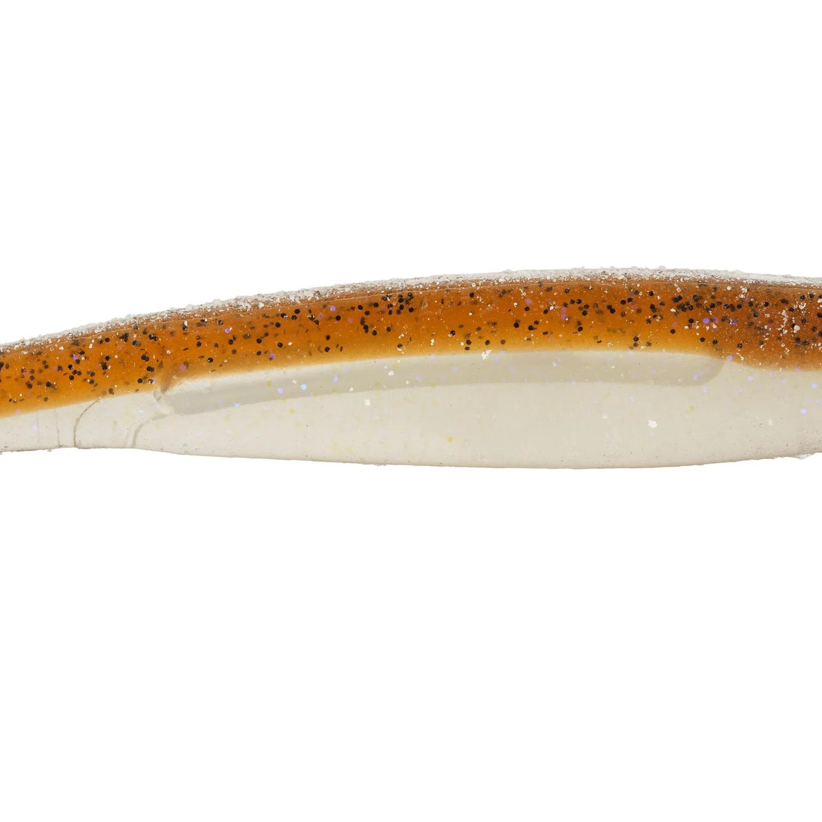 The middle of a 6.5 inch Berkley Lab Series Minnow that is brown and white.