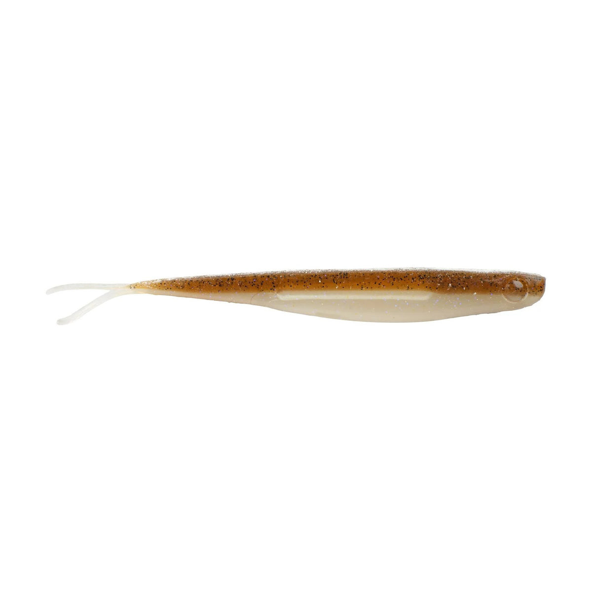The side of a 6.5 inch Berkley Lab Series Minnow that is brown and white.