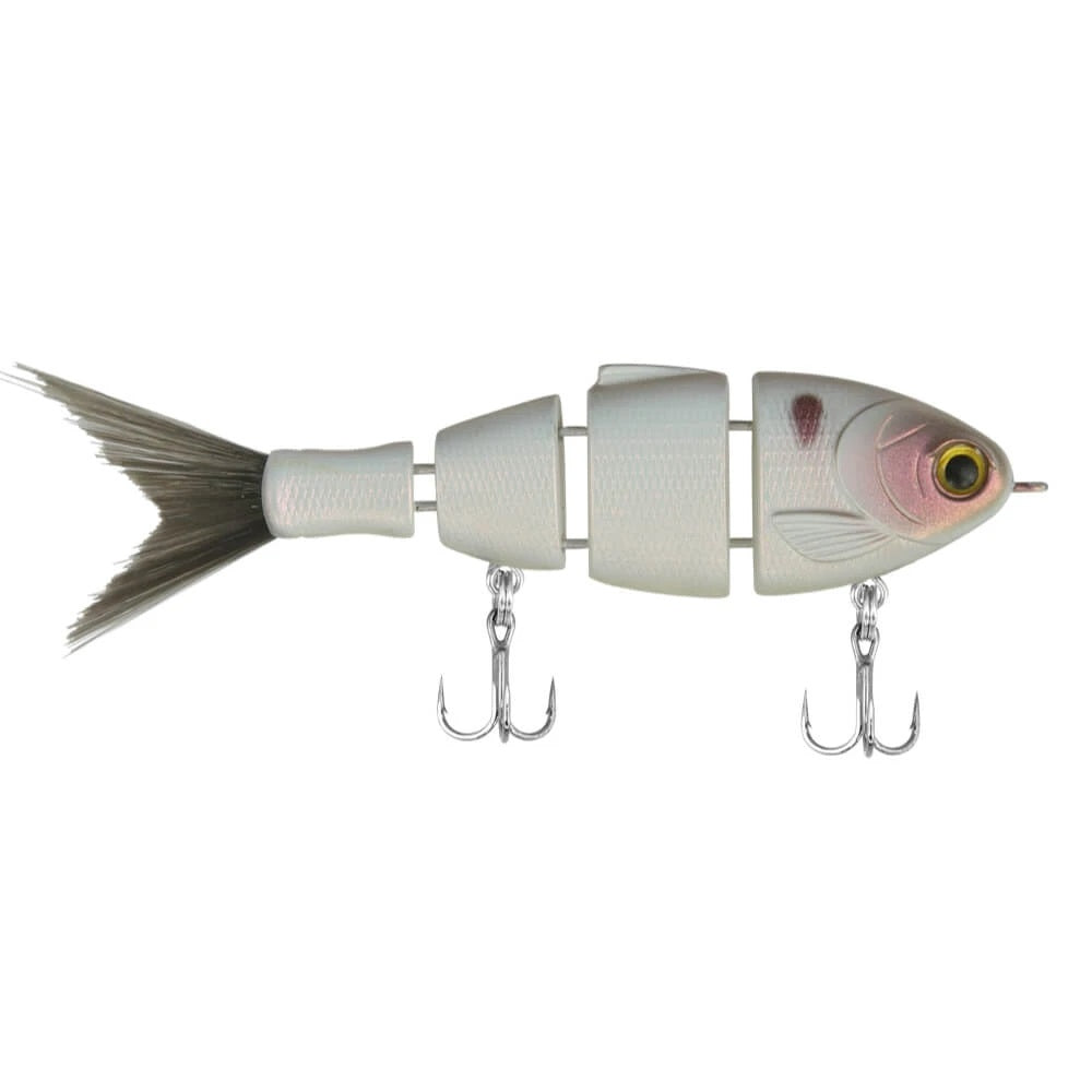 A 2.5 inch Bucca Brand Lil' Baby Bull Shad Swimbait that is white.