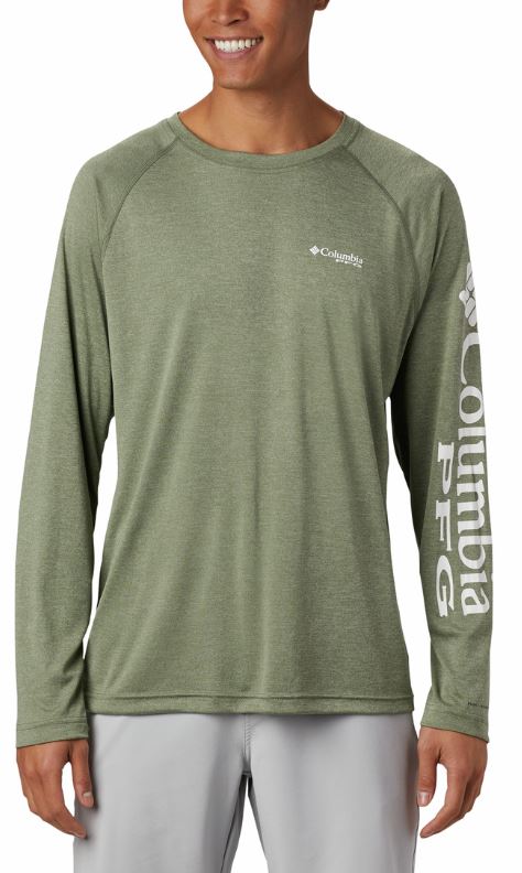 Columbia Men's Terminal Tackle Heather Long Sleeve Shirt - Sorbet Black Logo, Large Size Comfort Wear