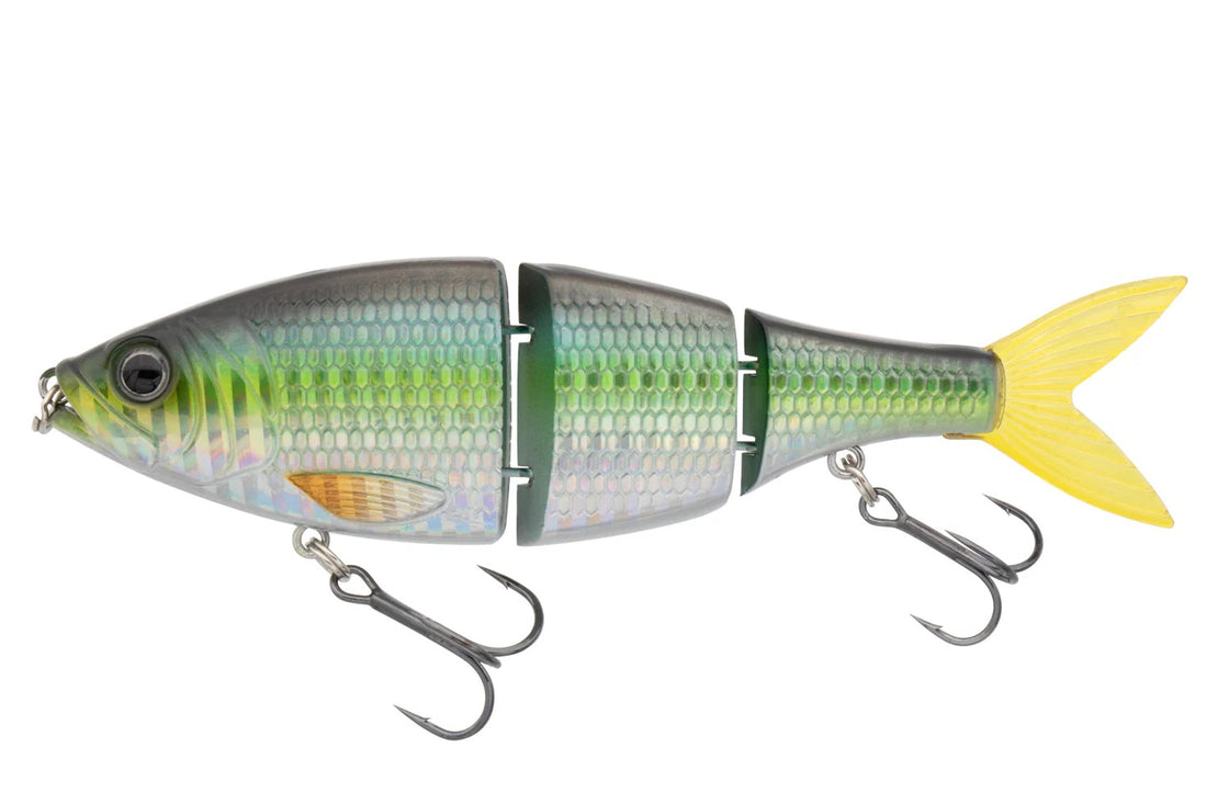 A 4.75 inch Eurotackle Nage Swimbait that is green, black, and silver.
