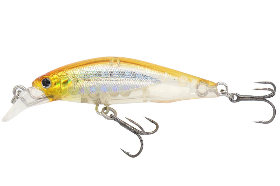 A 2 inch Eurotackle Z-Spender Micro Suspending Jerkbait that is orange, silver, and white.