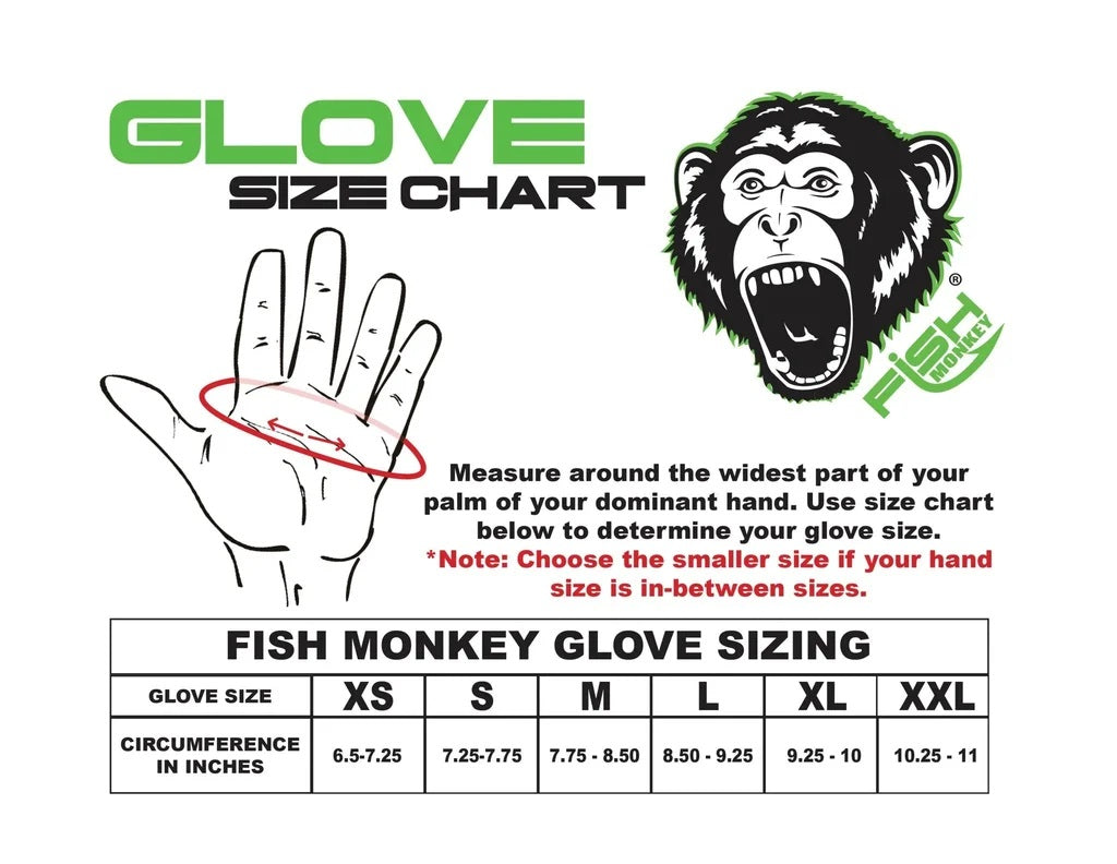 A Fish Monkey Glove size chart.