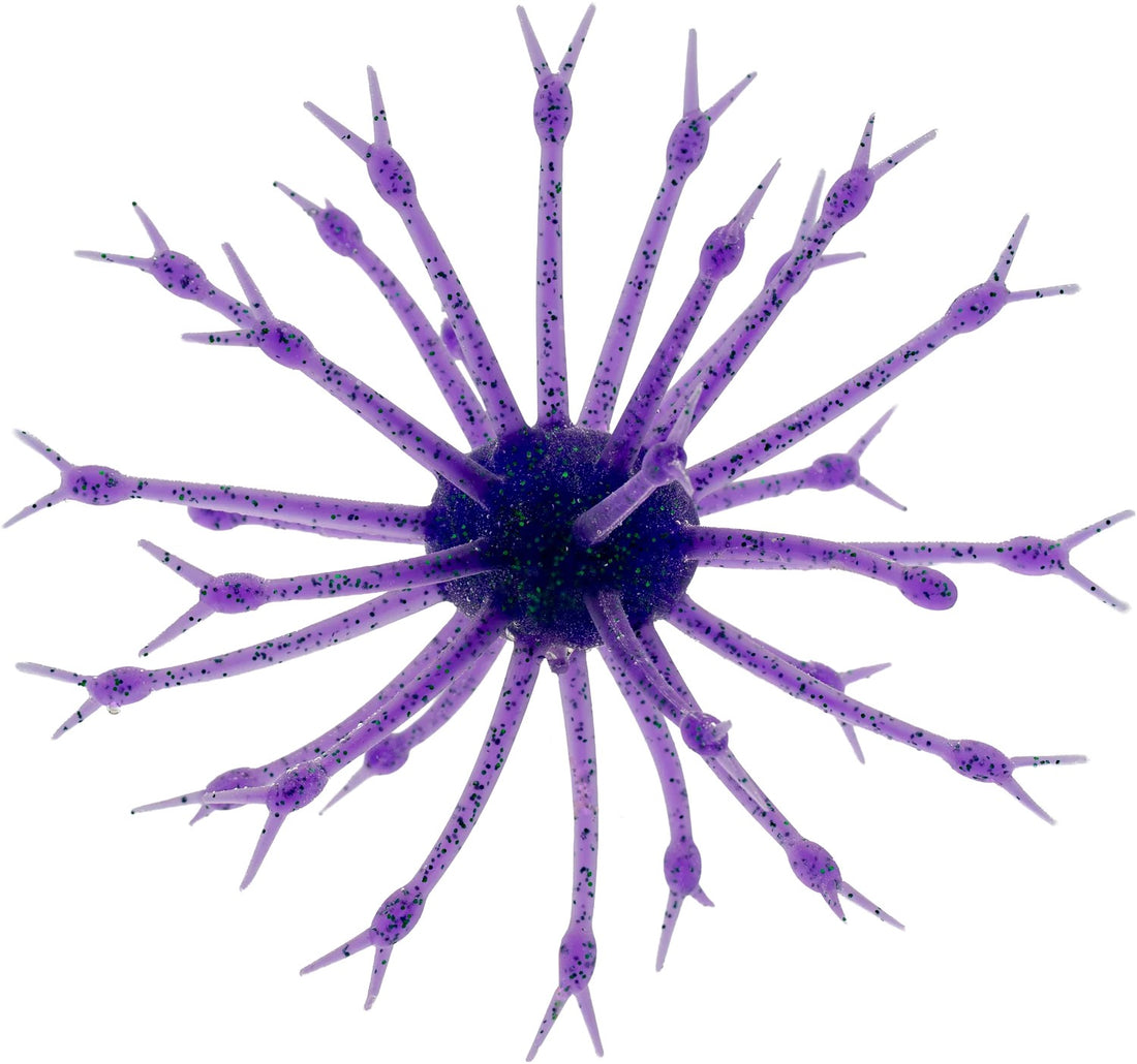A G-Ratt Baits Pop-A-Web Urchin Bait that is purple with black and green flakes.