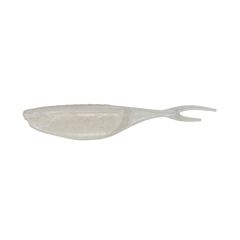 A 3.5 inch Gary Yamamoto Hinge Minnow that is white.