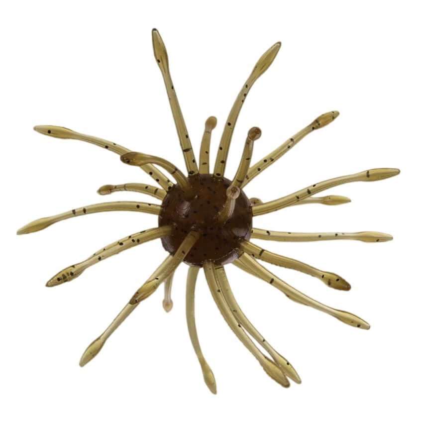 A Gary Yamamoto Uni HD Urchin Bait that is a brownish green color with small black flakes.