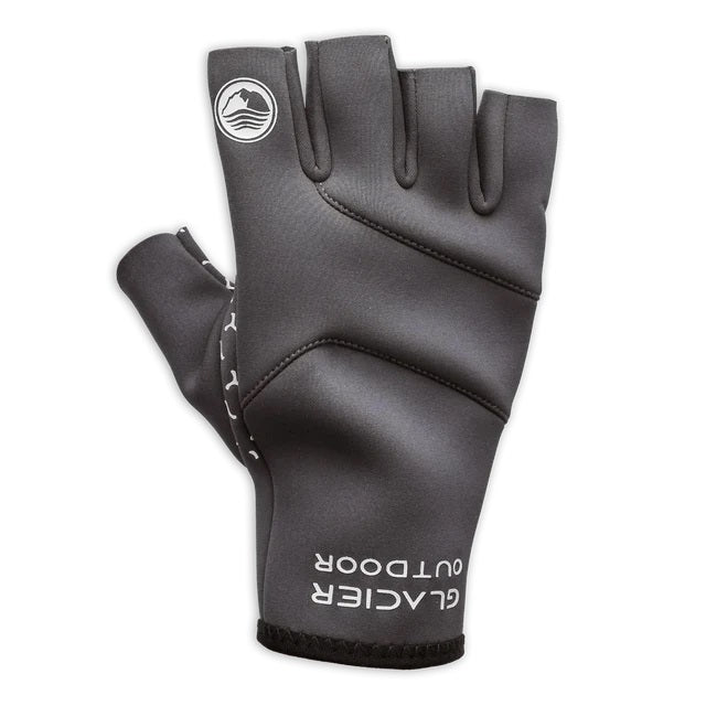 The back of a black Glacier Glove Cold River Fingerless Glove.