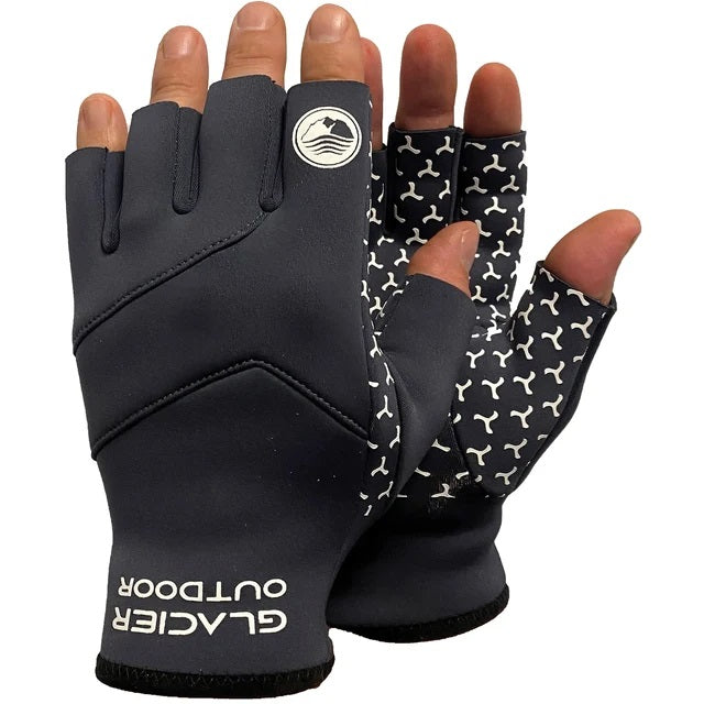 A pair of black Glacier Glove Cold River Finger Gloves being worn on hands.