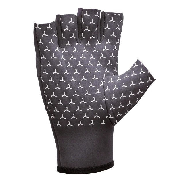 The palm of a black Glacier Glove Cold River Fingerless Glove.