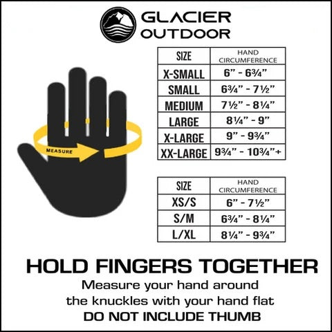 A Glacier Glove size chart.
