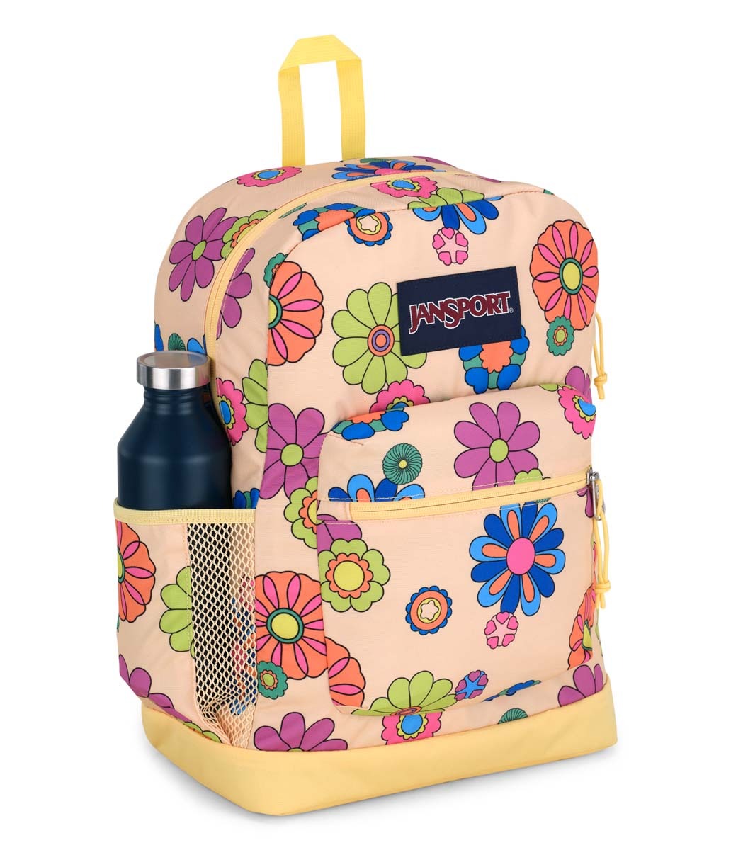 jansport backpack pink flowers Overt Rosa Floral One Size Cord zipper pull brings a pop of style Cross Town Plus Backpack