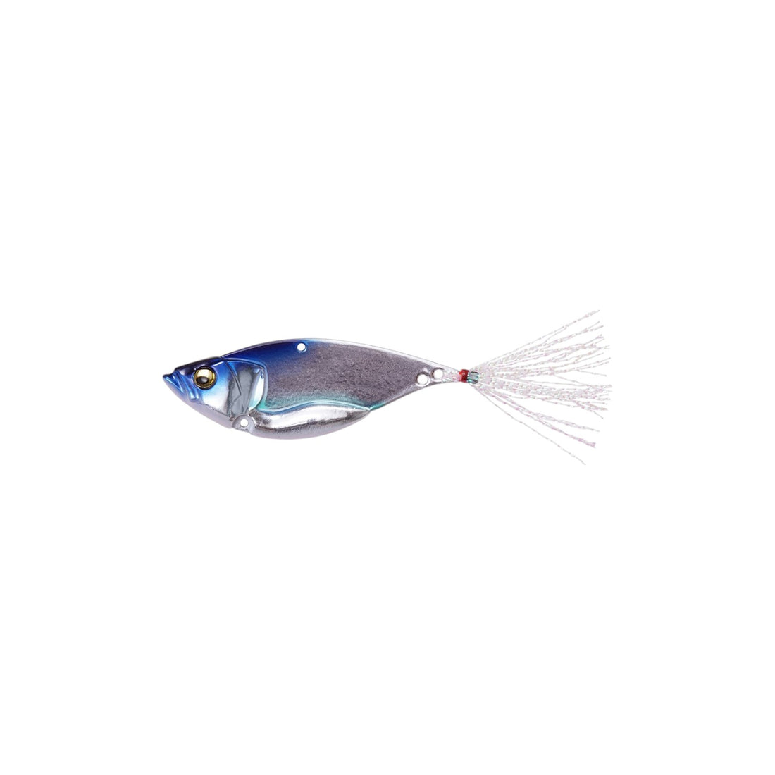 A 1.9 inch Megabass Dyna Response Blade Bait that weighs 0.25 ounces and is gray with a silver belly and blue head.