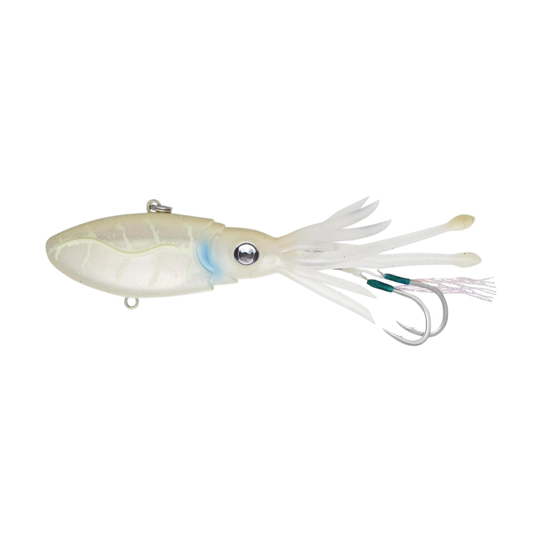 A 5" Nomad Design Squidtrex 130 Vibe Jig that is white.
