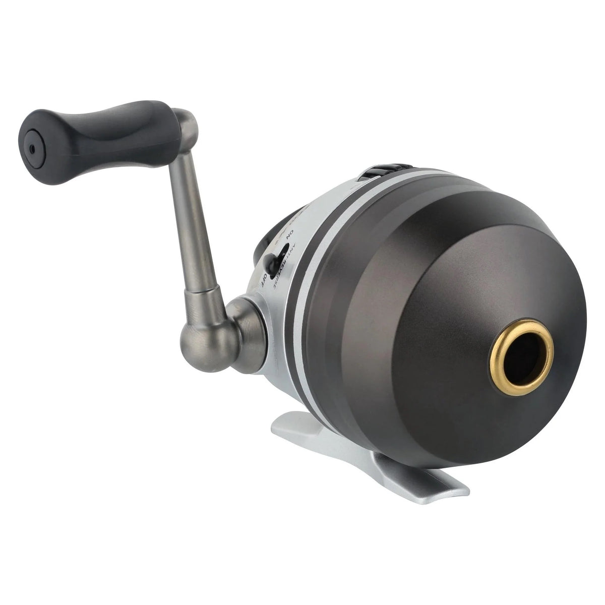 A Pflueger Trion 10 Spincast Reel sitting at an angle.