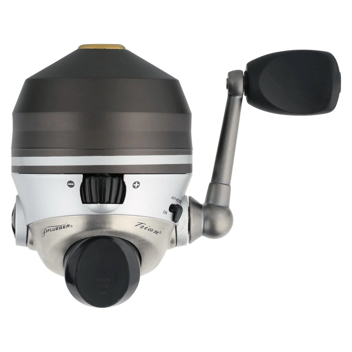 The back of a Pflueger Trion 10 Spincast Reel.