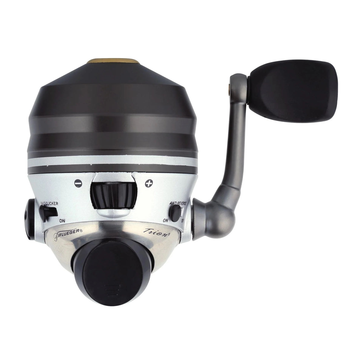 The back of a Pflueger Trion 6 Spincast Reel.