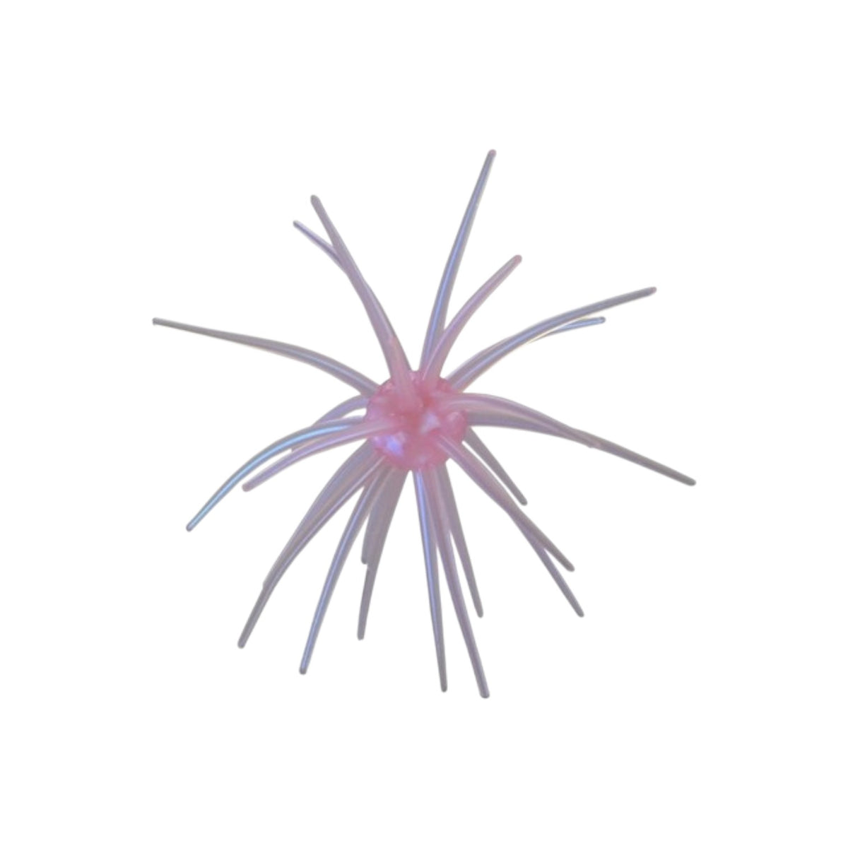 A Picasso Lures 19 millimeter Urchinator Urchin Bait that is pink and white.