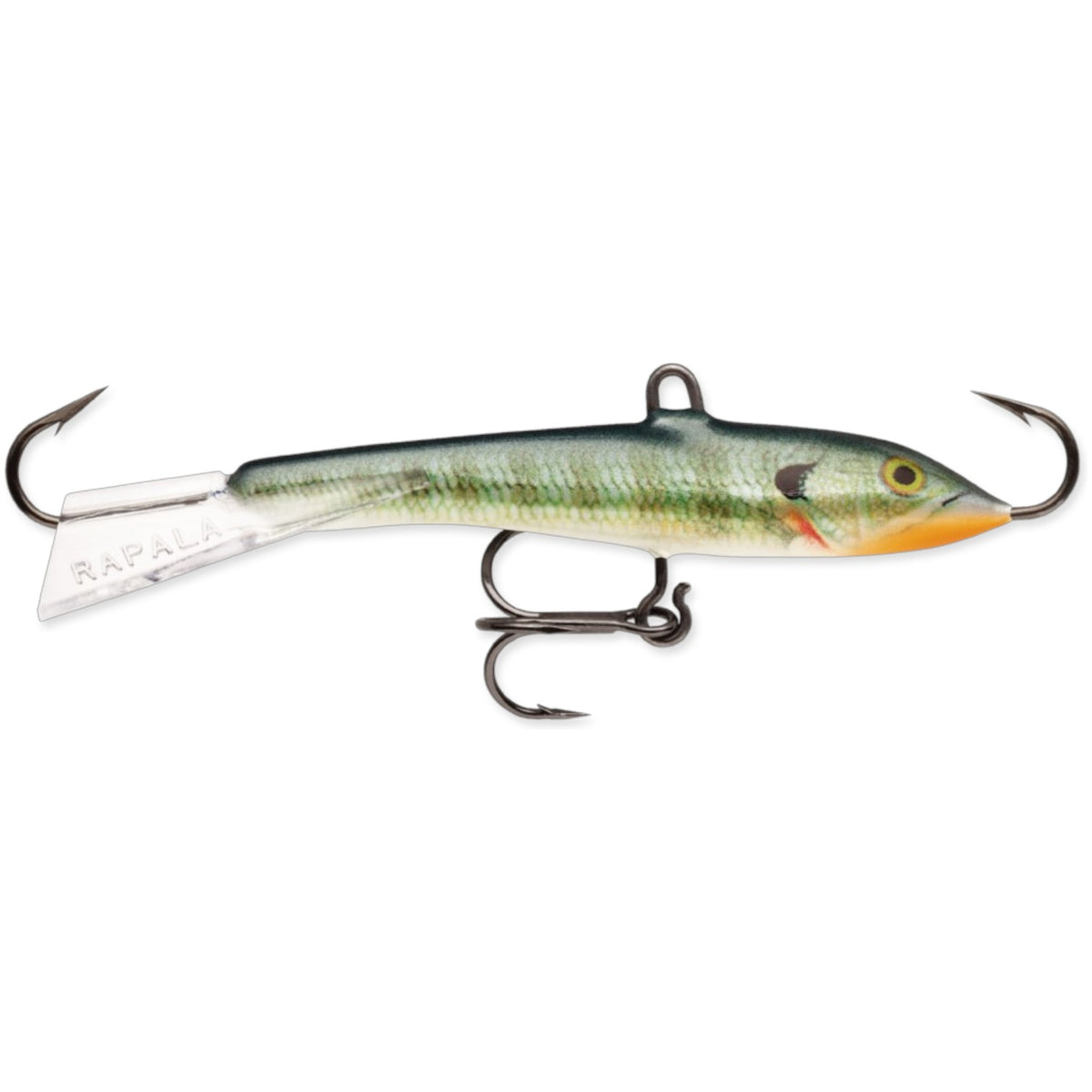 A 3.5 inch Rapala Jigging Rap that is green.