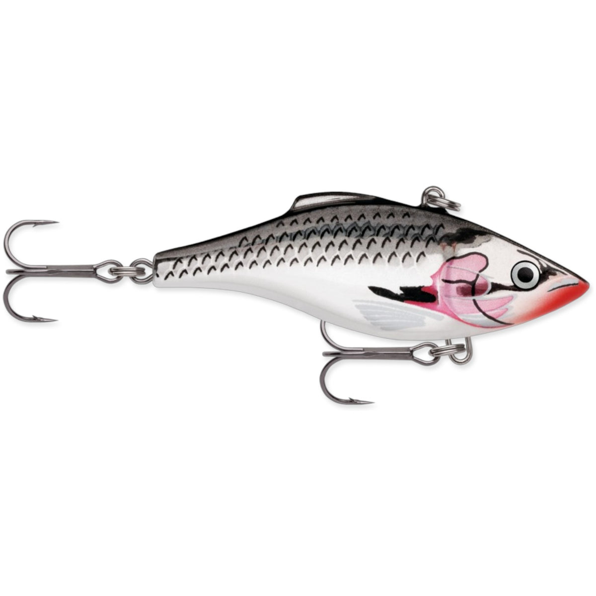 A 2.75 inch Rapala Rattlin' Rap Lipless Crankbait that is silver.