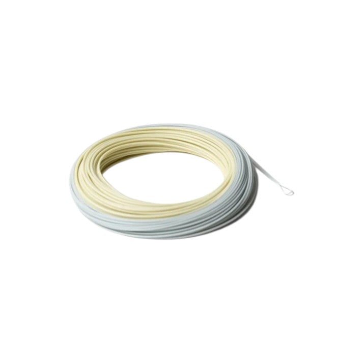 A roll of Rio WF8F Premier Bonefish Fly Line that is beige and blue.