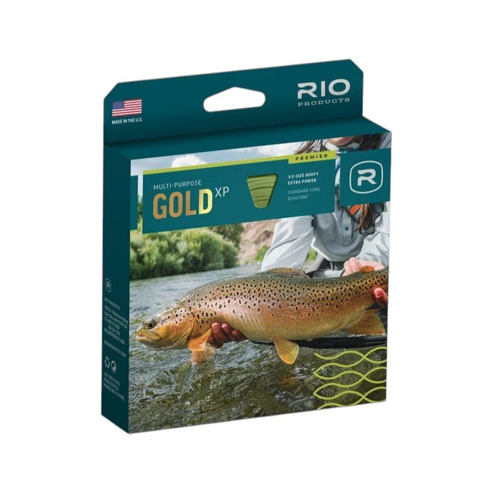 A box of Rio WF4F Premier Gold XP Fly Line that is green.