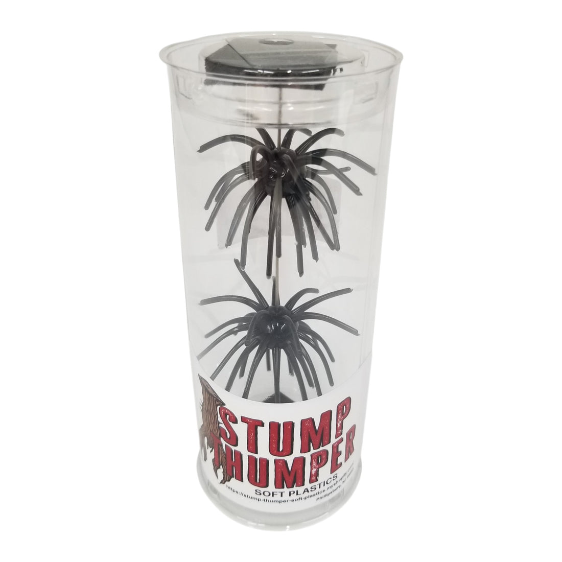 A pack of 2 16 millimeter Stump Thumper Soft Plastics Mace Fuzzy Ball Baits that are black.