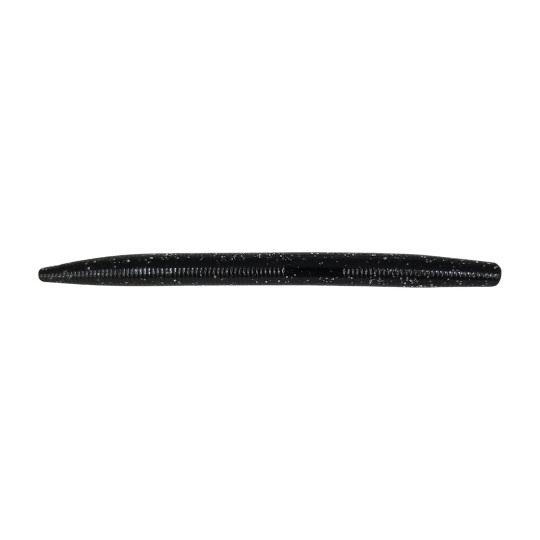 A 5 inch Stump Thumper Soft Plastics Thumper Stick Worm that is black.