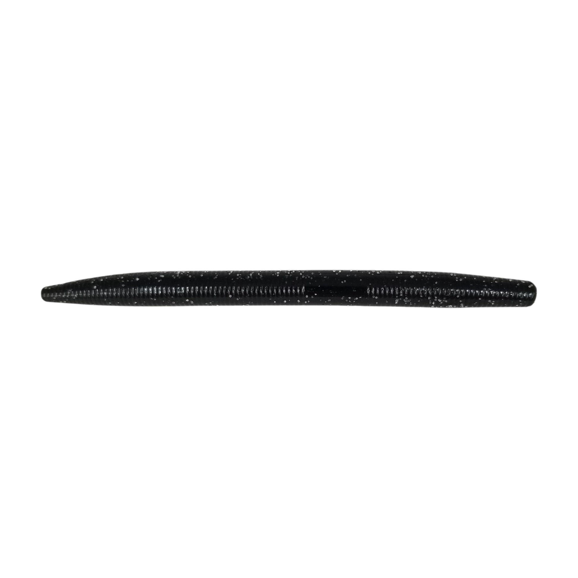 A 5 inch Stump Thumper Soft Plastics Thumper Stick Worm that is black.