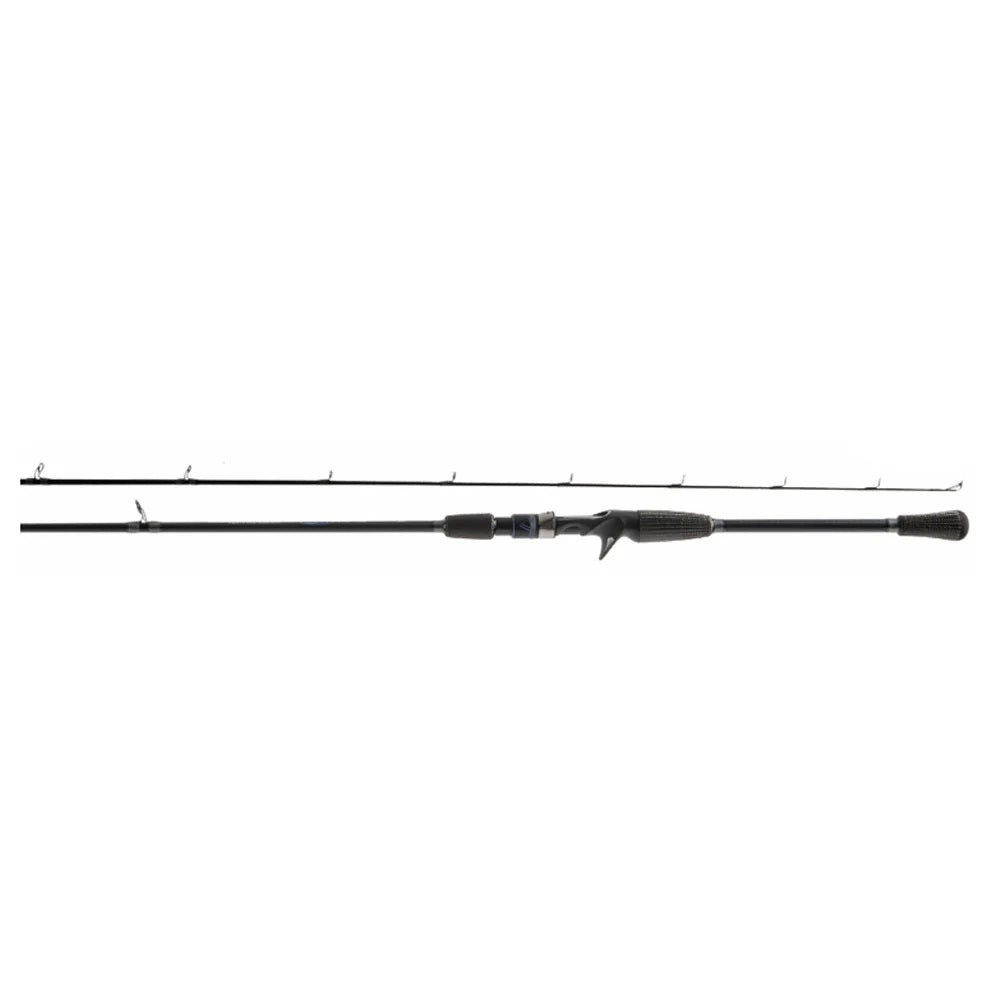 A side view of a black Tsunami Slimwave II Slow Pitch 7'0" Heavy Casting Rod.