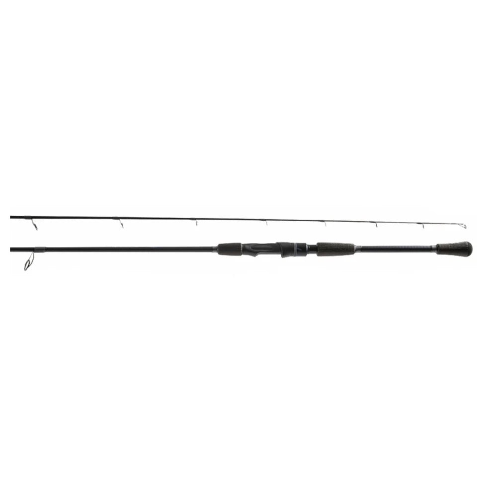 A side view of a black Tsunami Slimwave II Slow Pitch 7'0" Heavy Spinning Rod.